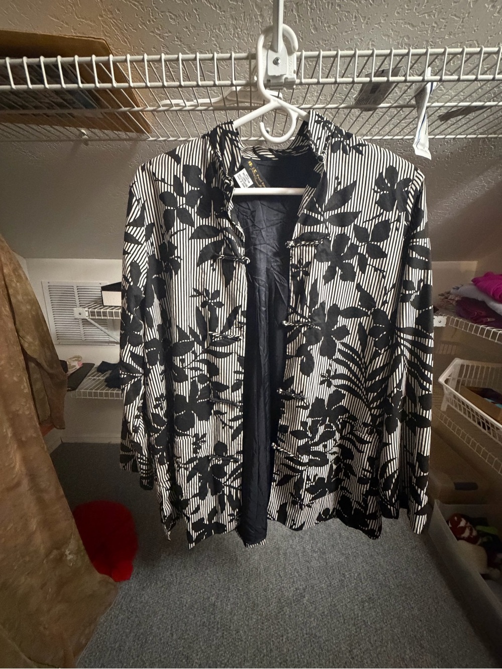 Black & White Floral Striped Women's Coat